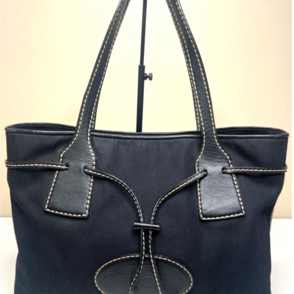 Tod's of Italy Vintage Black Canvas & Leather
Drawstring Tote Bag